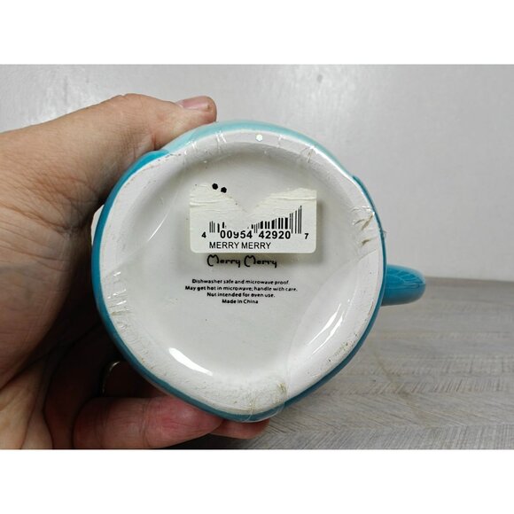 St. Nicholas Square Hand Painted Owl Mug With Lid 16oz Ceramic Blue With Green S - Picture 3 of 8